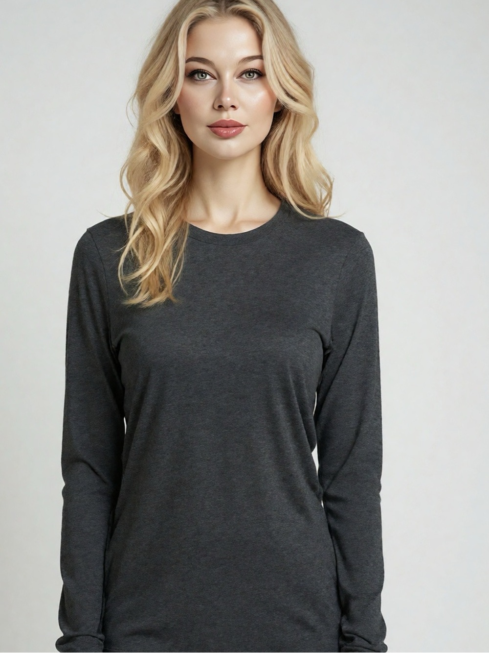 Classic Women's Long-Sleeve Crewneck Top - Charcoal